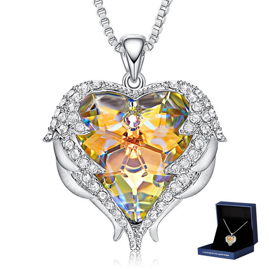 Angel Wing Love Heart Pendant Necklaces for Women Anniversary Valentine'S Day Best Gift Ideas for Women Fine Packing Gift Box